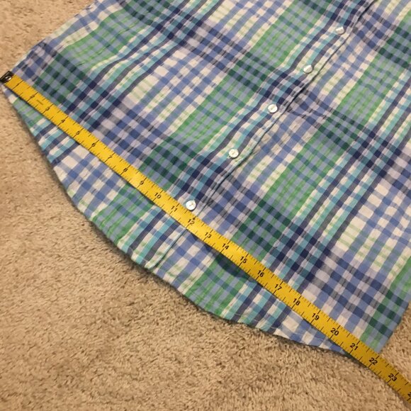 Vintage Alia Plaid Seersucker Green & Blue Picnic Button Down Shirt - Picture 14 of 16